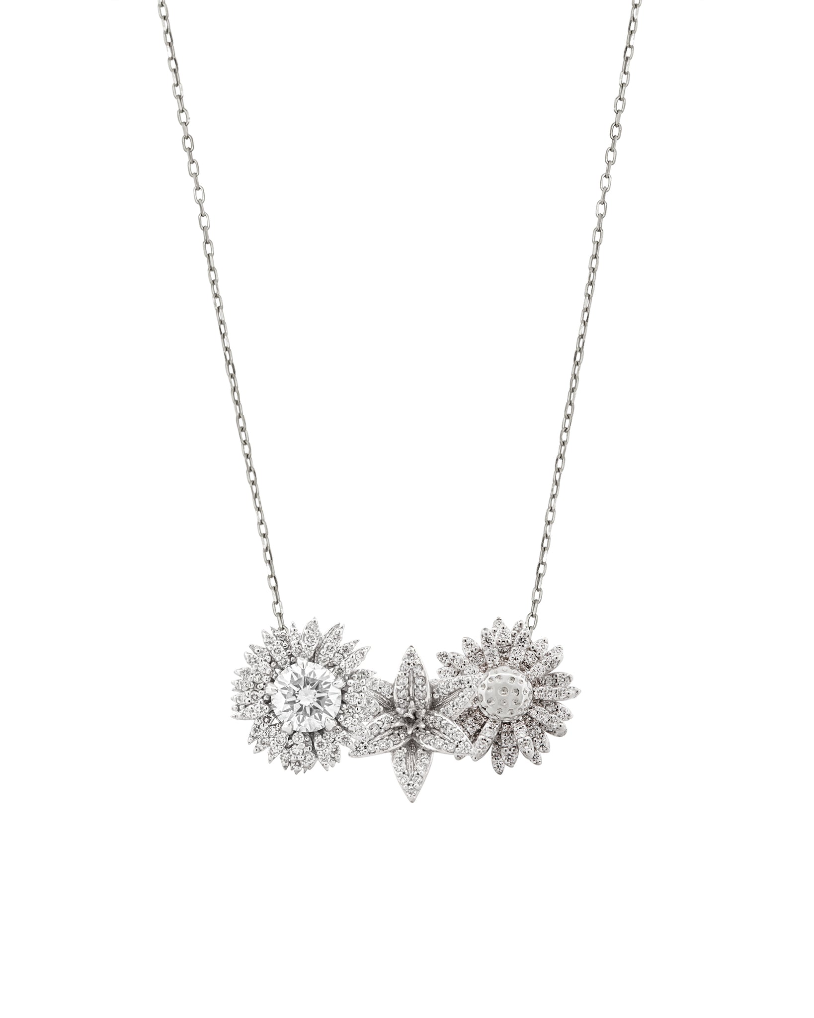 PAVE FLORA Diamond Posy Multi Pendant Necklace - 18k