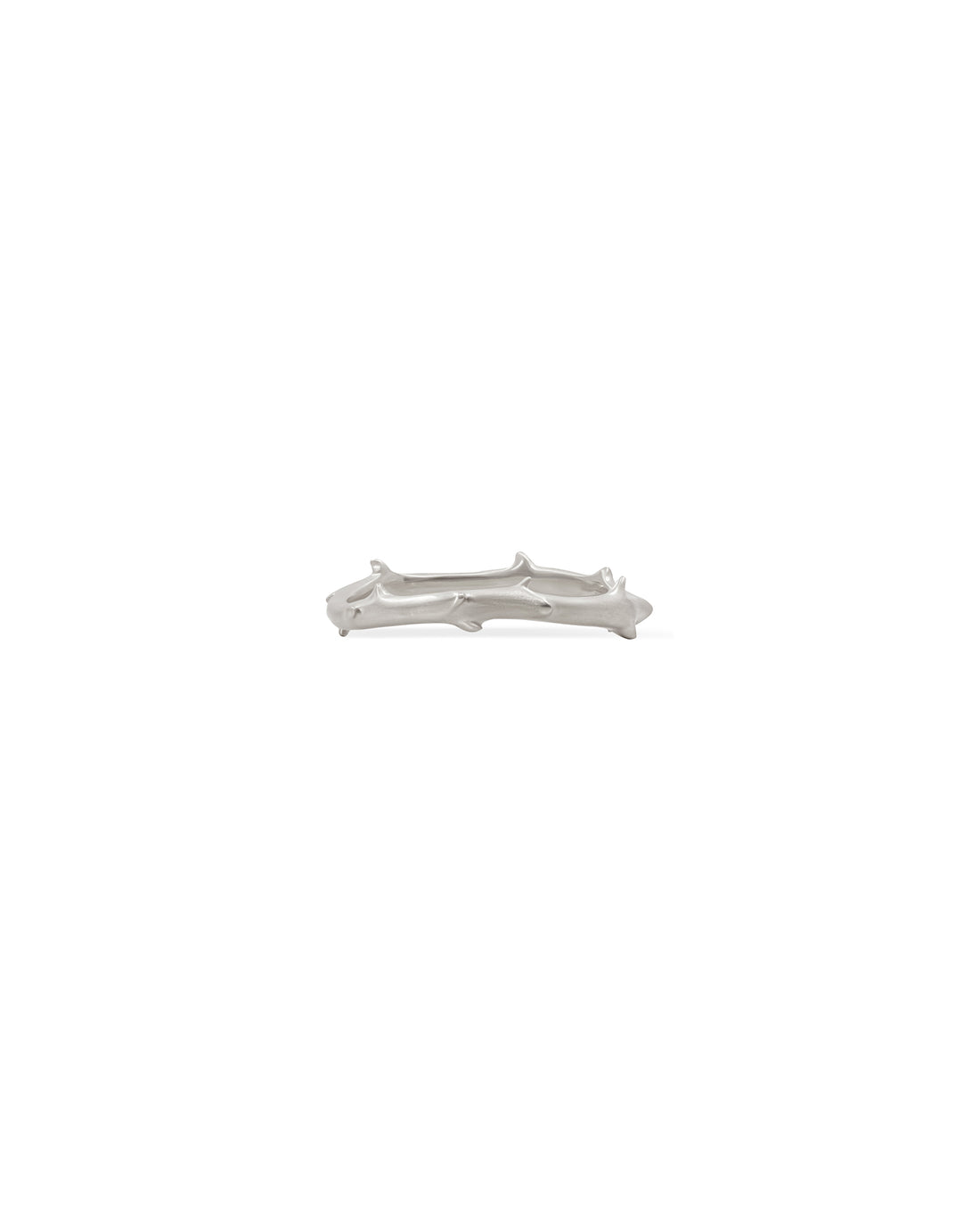 A sterling silver ring with a distinctive thorned stem design, displayed against a white background.