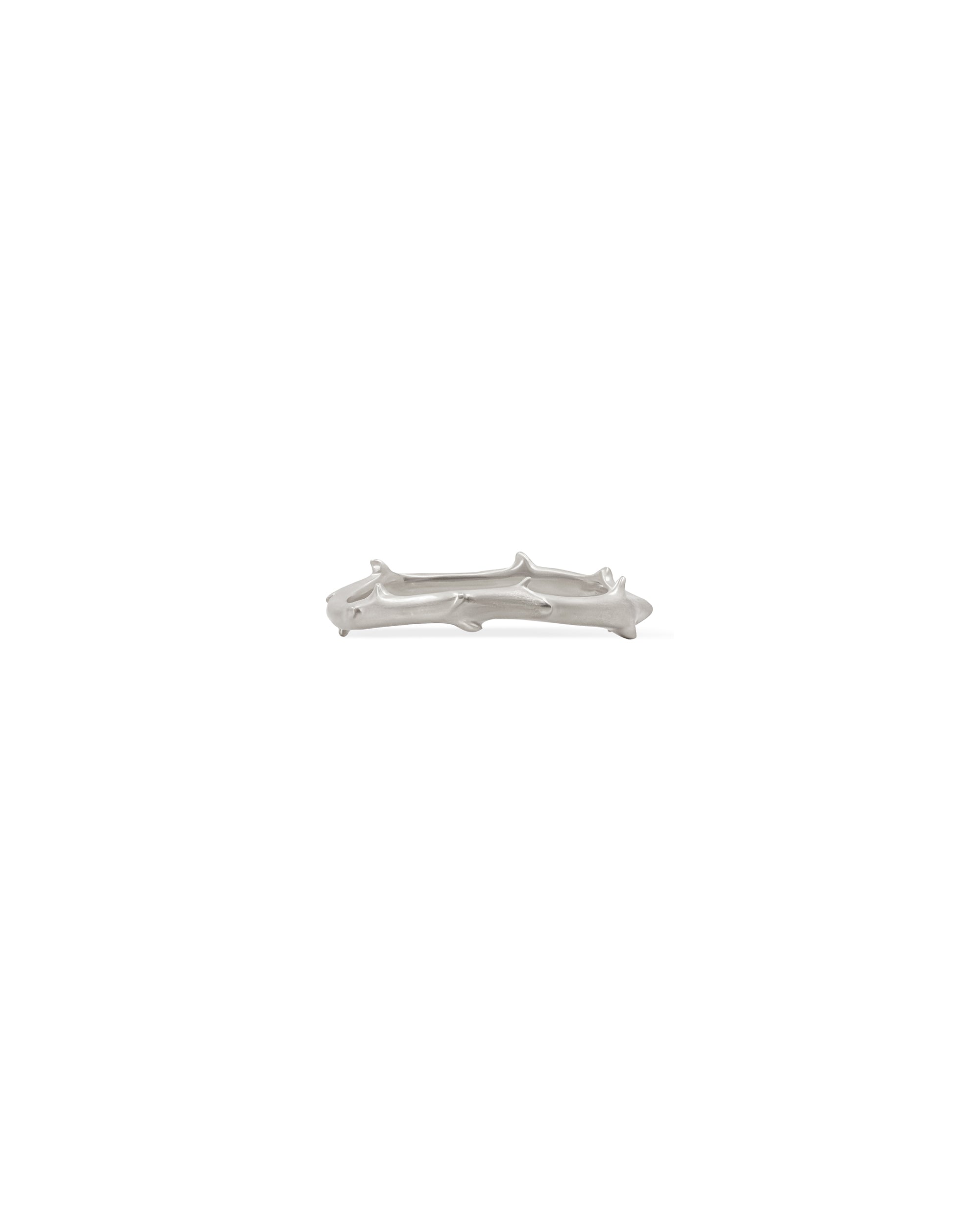 A sterling silver ring with a distinctive thorned stem design, displayed against a white background.