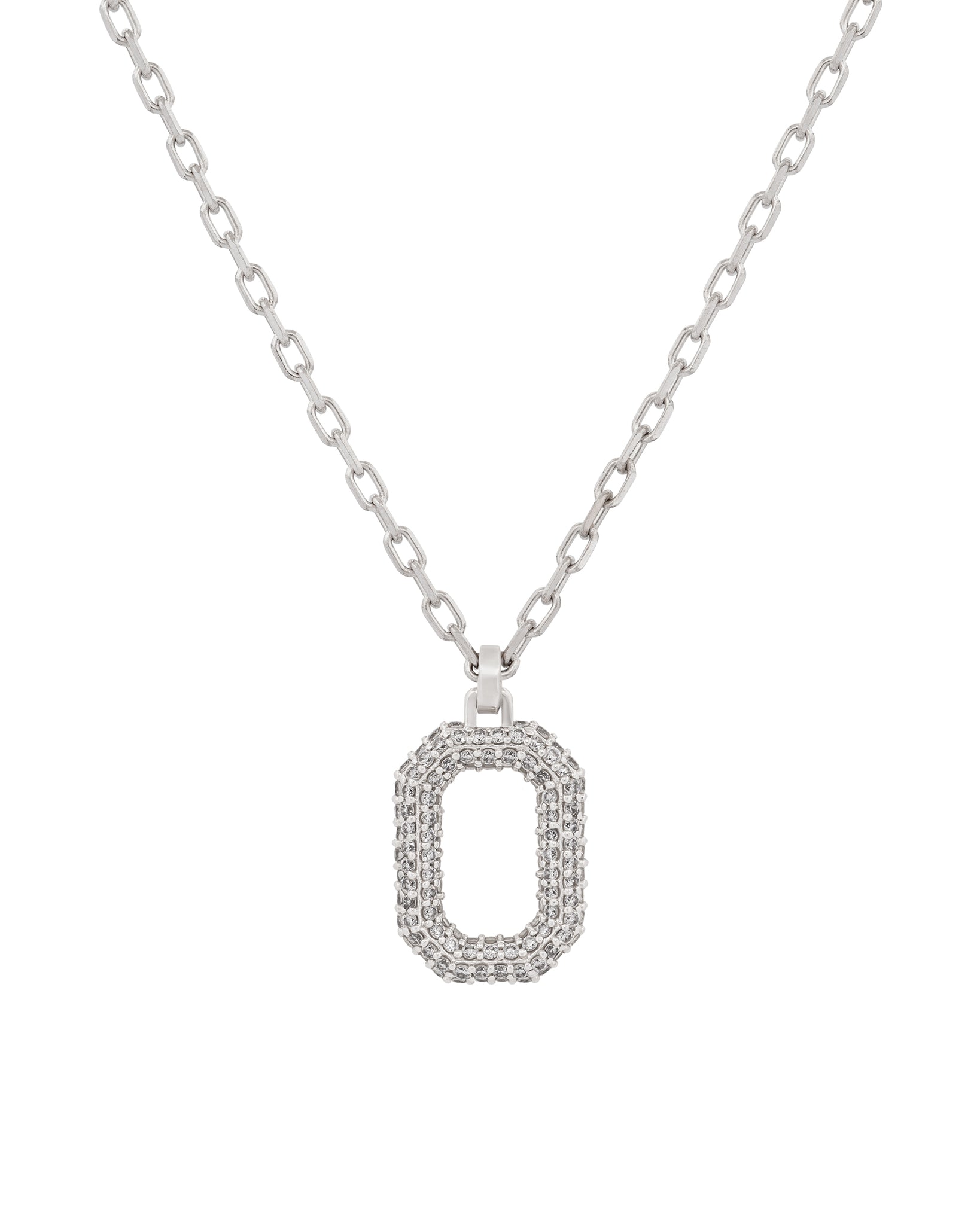 18k Pave White Diamond Mirror Logo Pendant Necklace