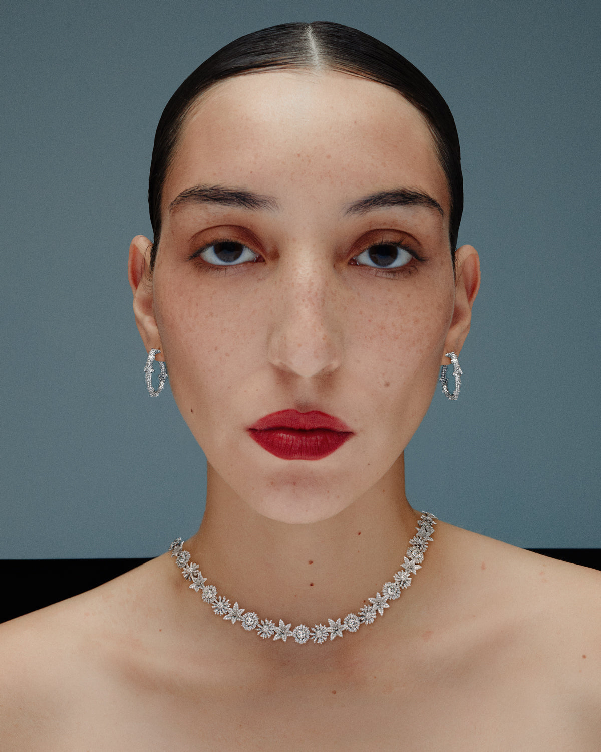 Flora Spina Midi Pavé Diamond White Gold Earrings