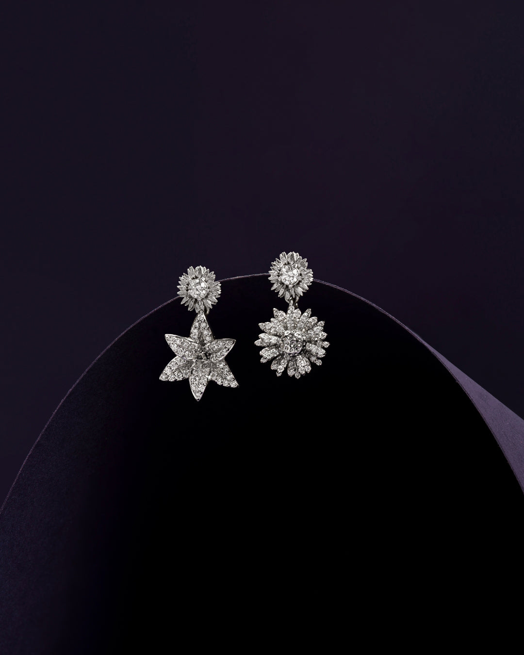 Flora Pavé Diamond White Gold Drop Earrings