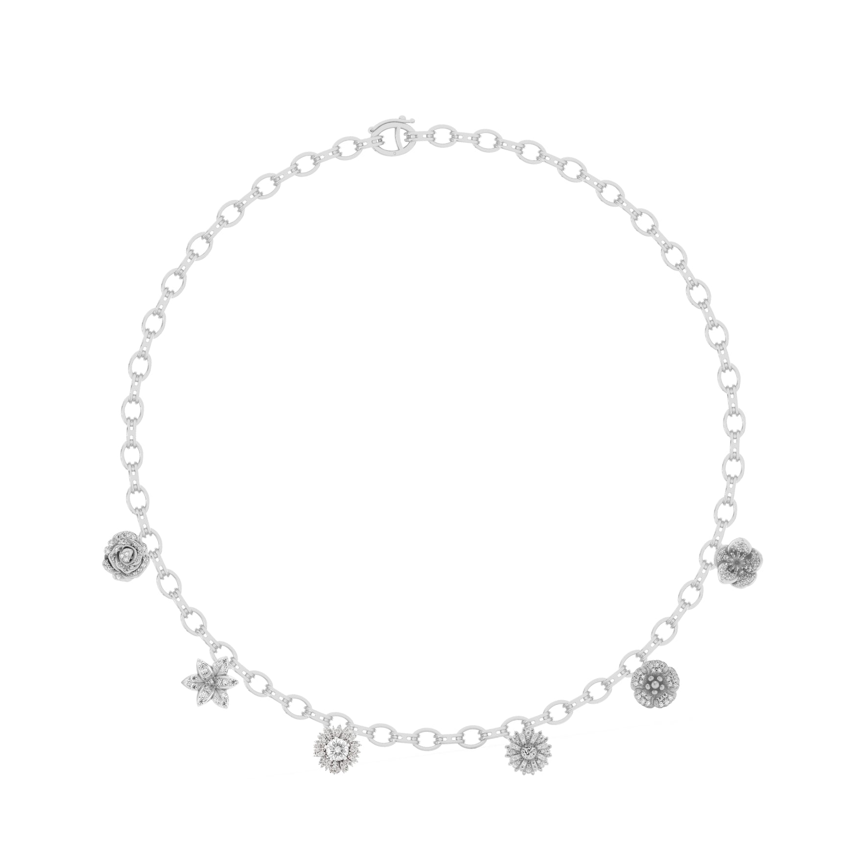 Maxi Flora White Gold Diamond Multi Charm Necklace