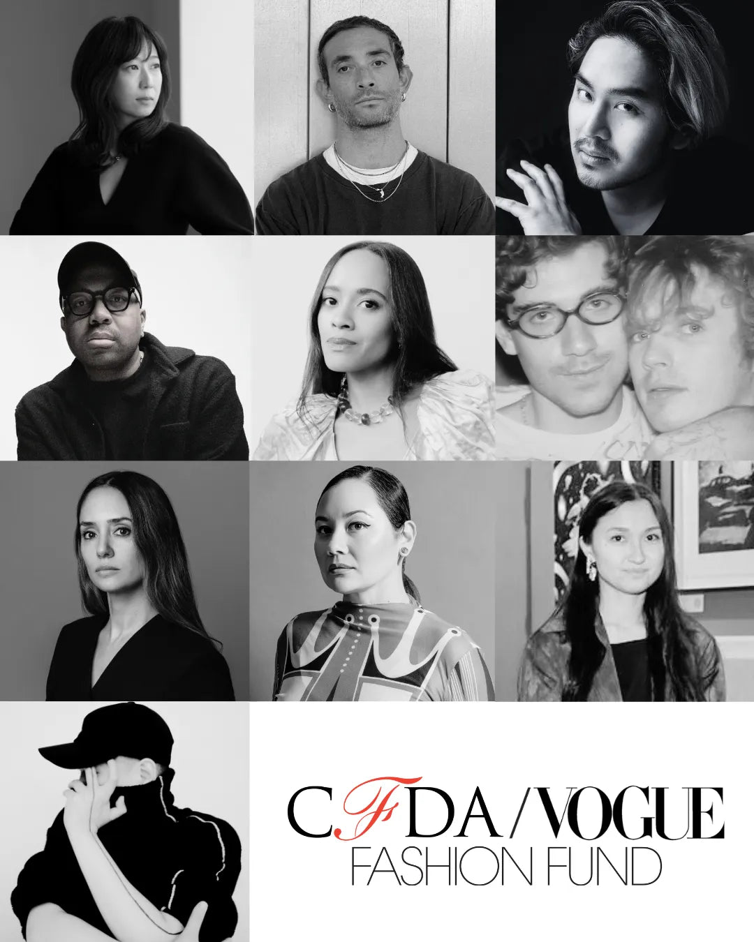 Black and white collage of various individuals with 'CFDA/Vogue Fashion Fund' logo at the bottom.