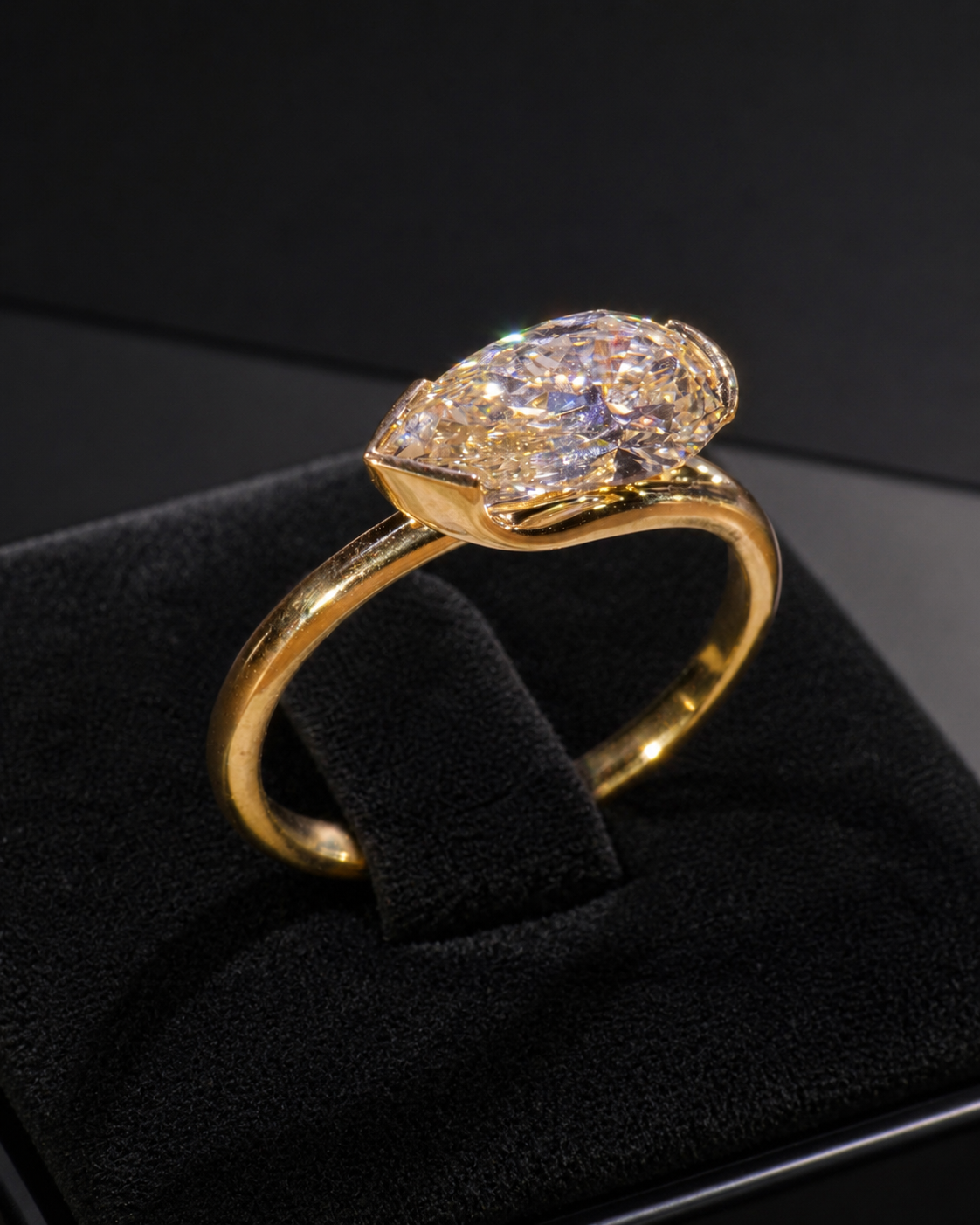 Mirage Desert Pear Champagne Diamond Engagement Ring in 18k Yellow Gold