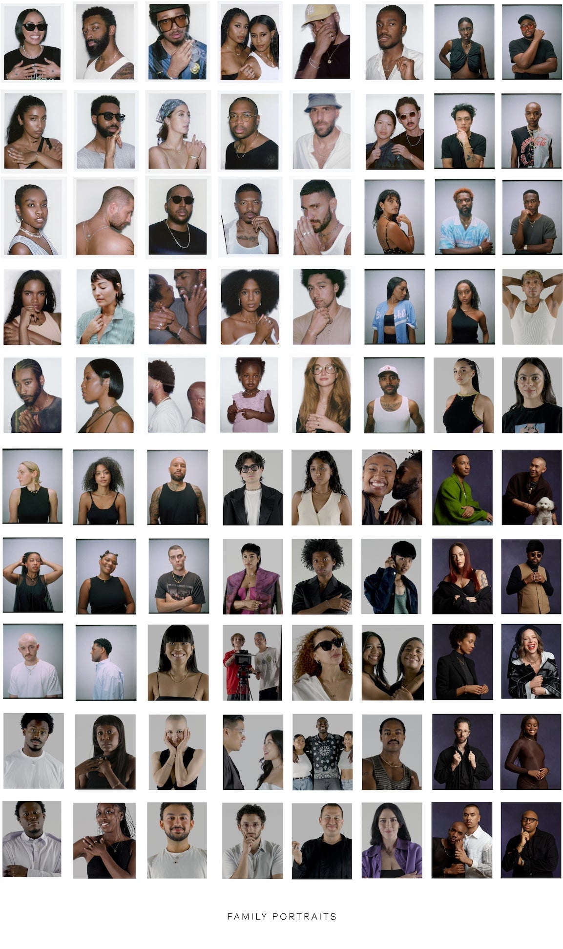 Grid of multiple portraits of people on a white background