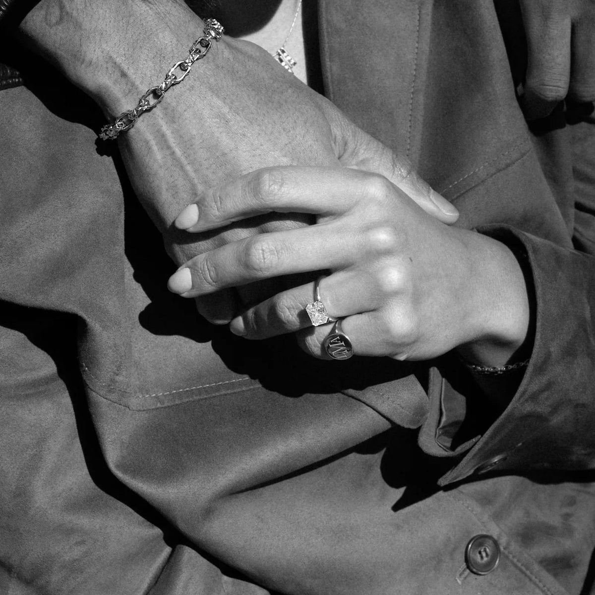 Hands wearing Bernard James rings