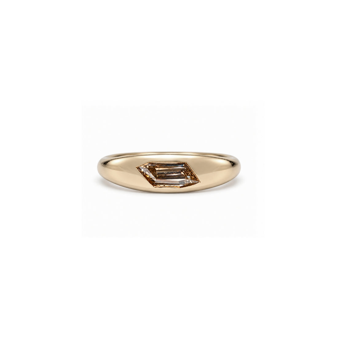 Crushed Signet Ring featuring an irregular-cut champagne diamond set flush into a smooth, domed band, front view